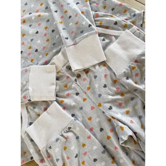 Cuddle Duds XS Gray Hearts Pajama Set Soft Ribbed Henley Joggers Pockets - Picture 9 of 16